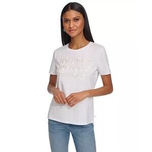 Karl Lagerfeld Paris Women's Embellished Bonjour T-Shirt in White Size Medium